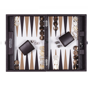 Exclusive backgammon set "Baptiste" made of leather, brown, small